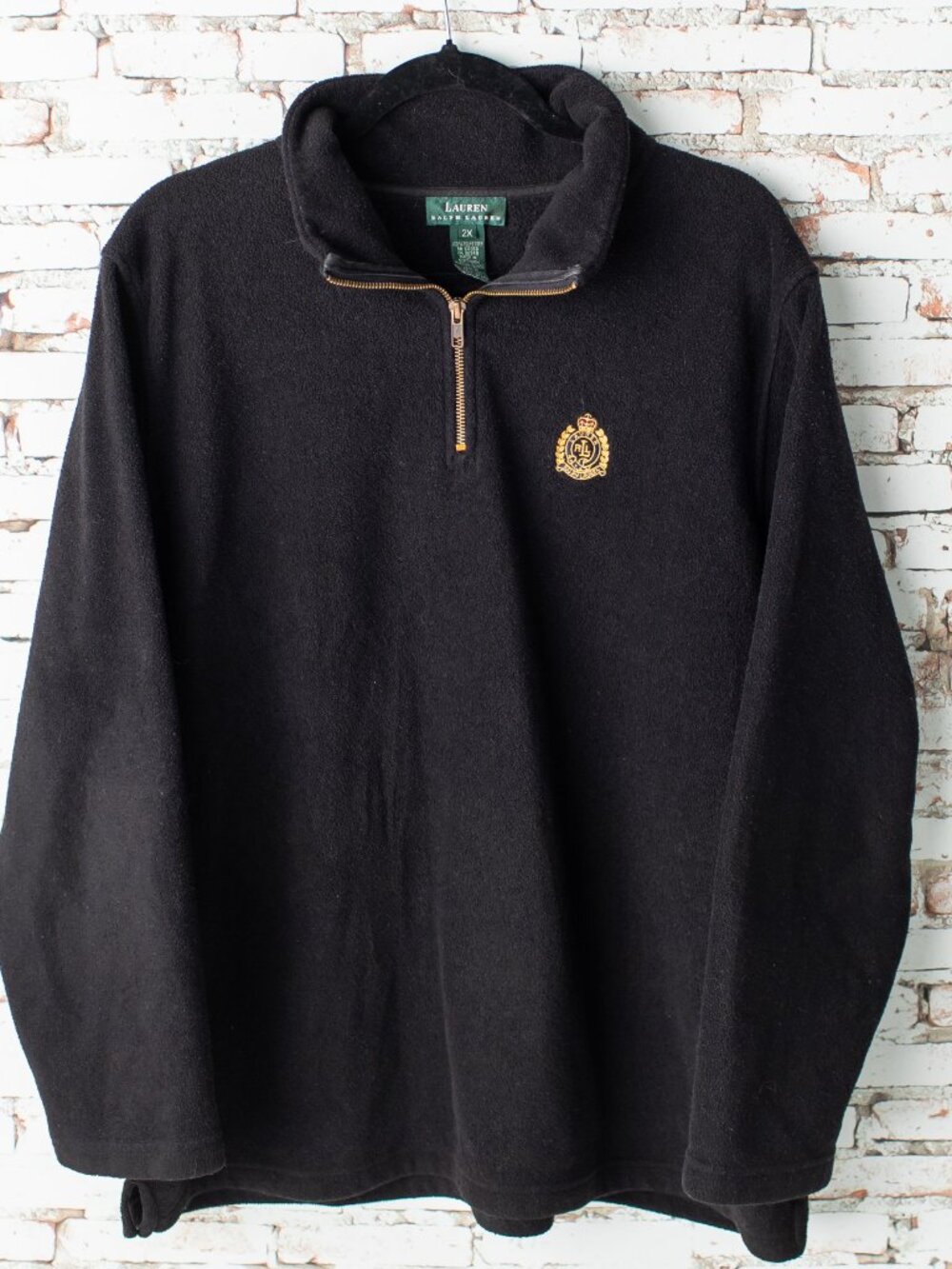 Lauren Ralph Lauren Men's 2X Black Fleece 1/4 Zip Pullover Sweater Crest Logo - Picture 2 of 7